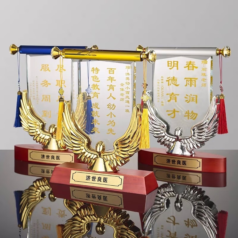 擺放式錦旗水晶獎座